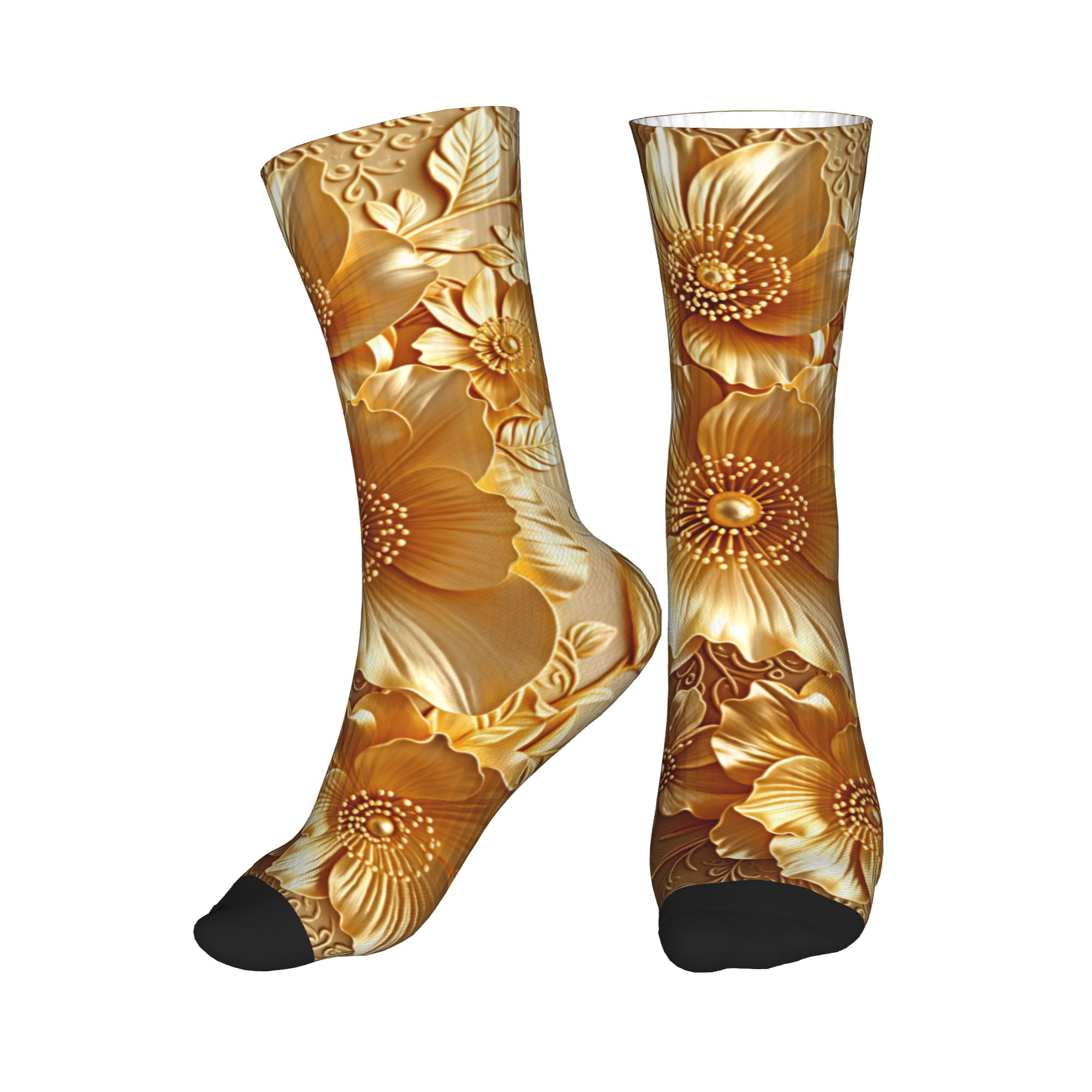 3D Embossed Golden Floral Seam - Dress Sock Men ulasan dan harga