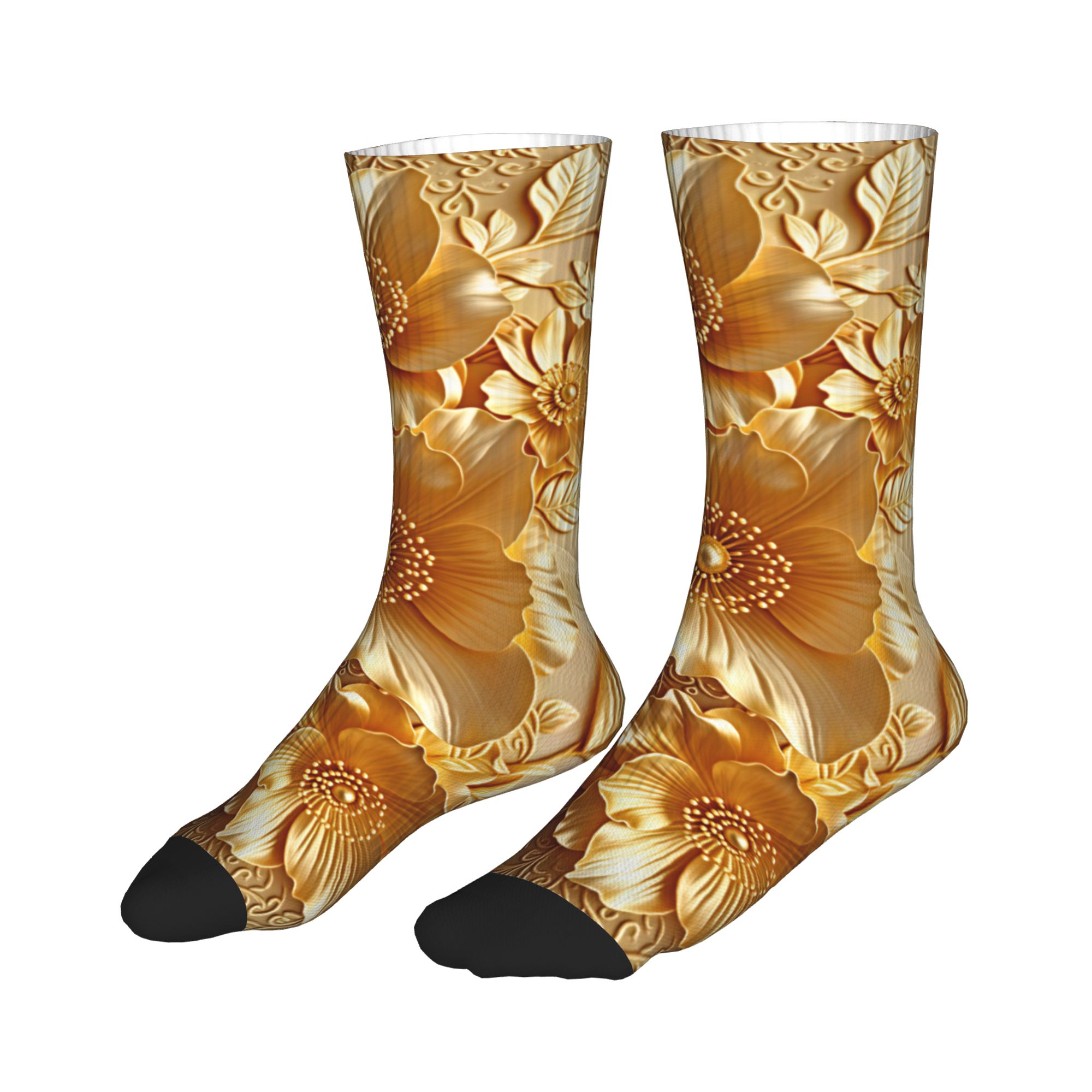 3D Embossed Golden Floral Seam - Dress Sock Men ulasan dan harga